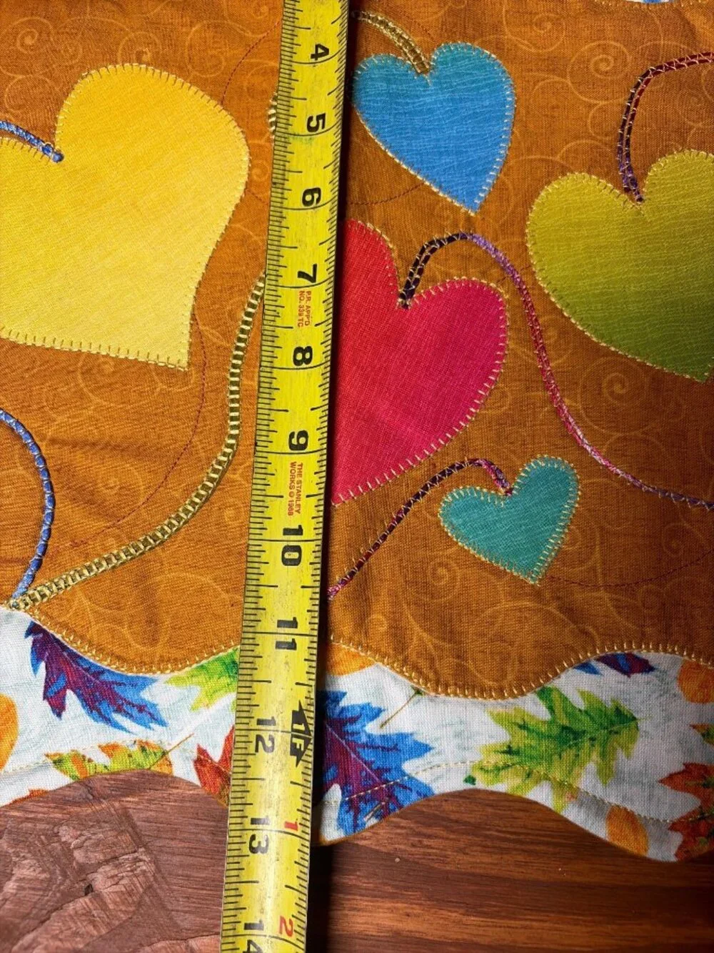 Handmade Quilted Autumn Placemats Fall Leaves Heart Appliqué Set Of 2 17